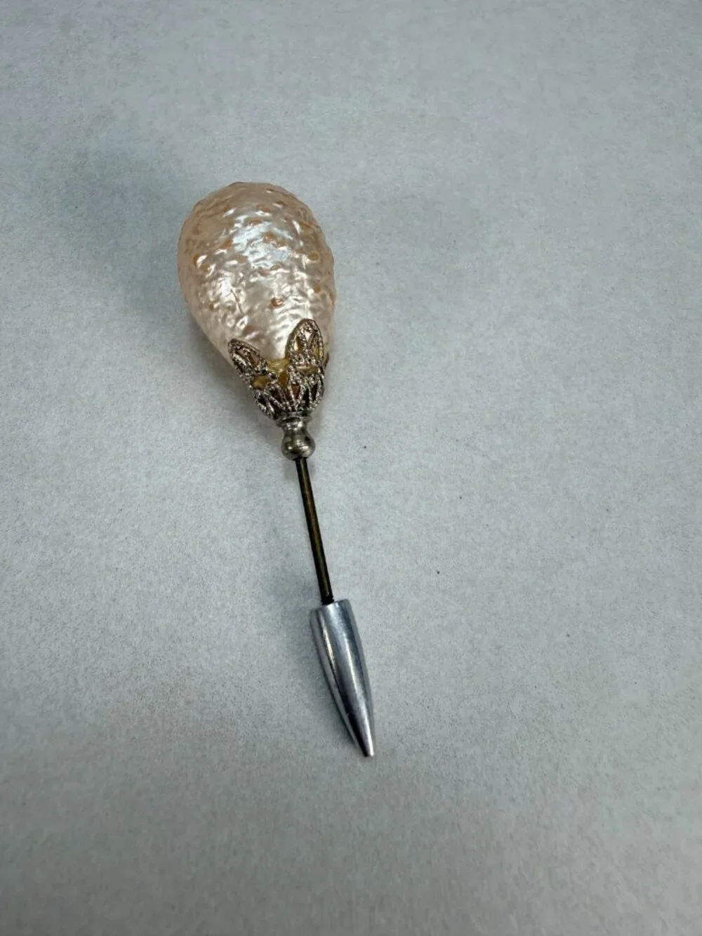 Vintage Baroque Pearl Stick Pin Large Freshwater Pearl Hat Lapel Cravat Pin